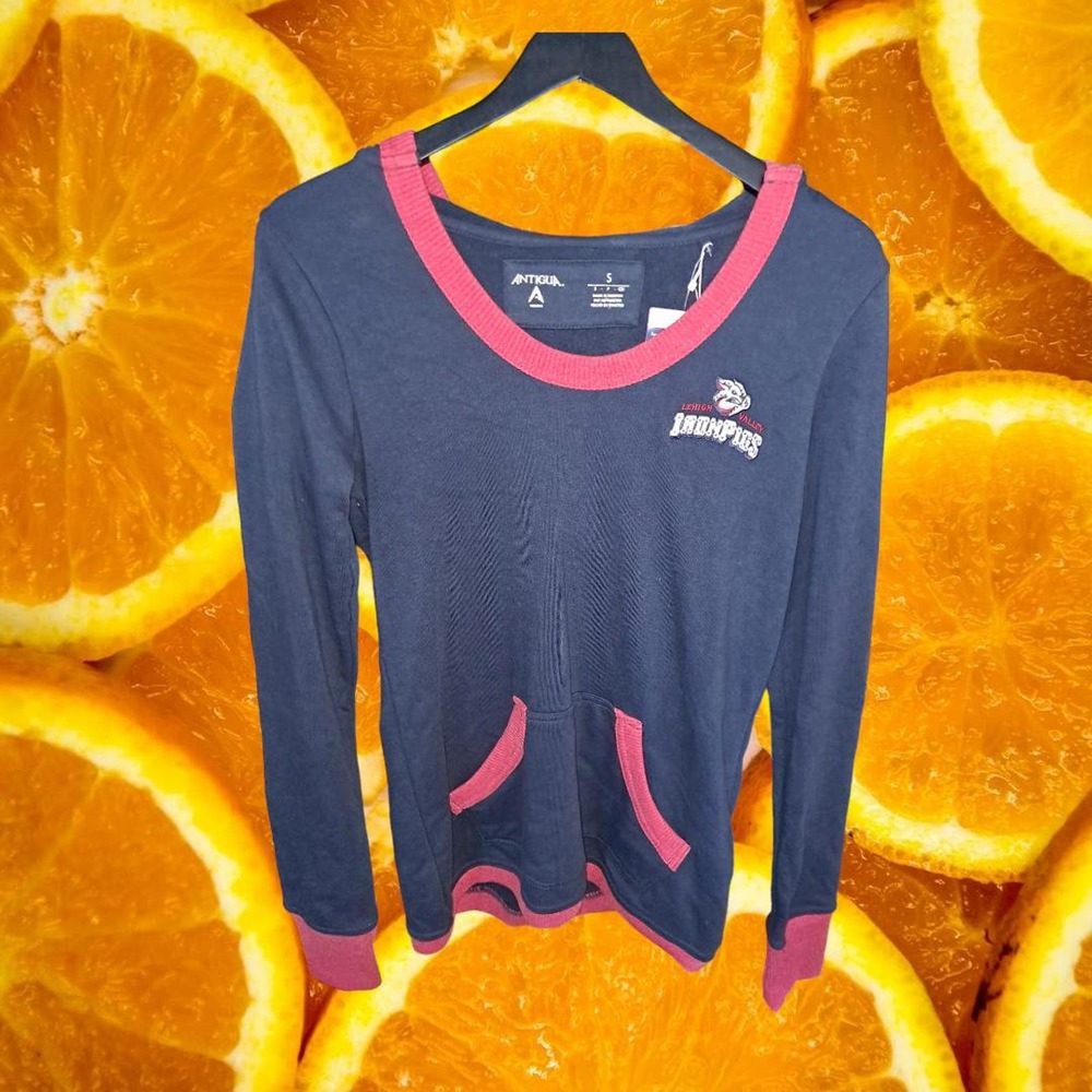 New Antigua Ironpigs Baseball Hooded Long Sleeve Shirt Size Small‎